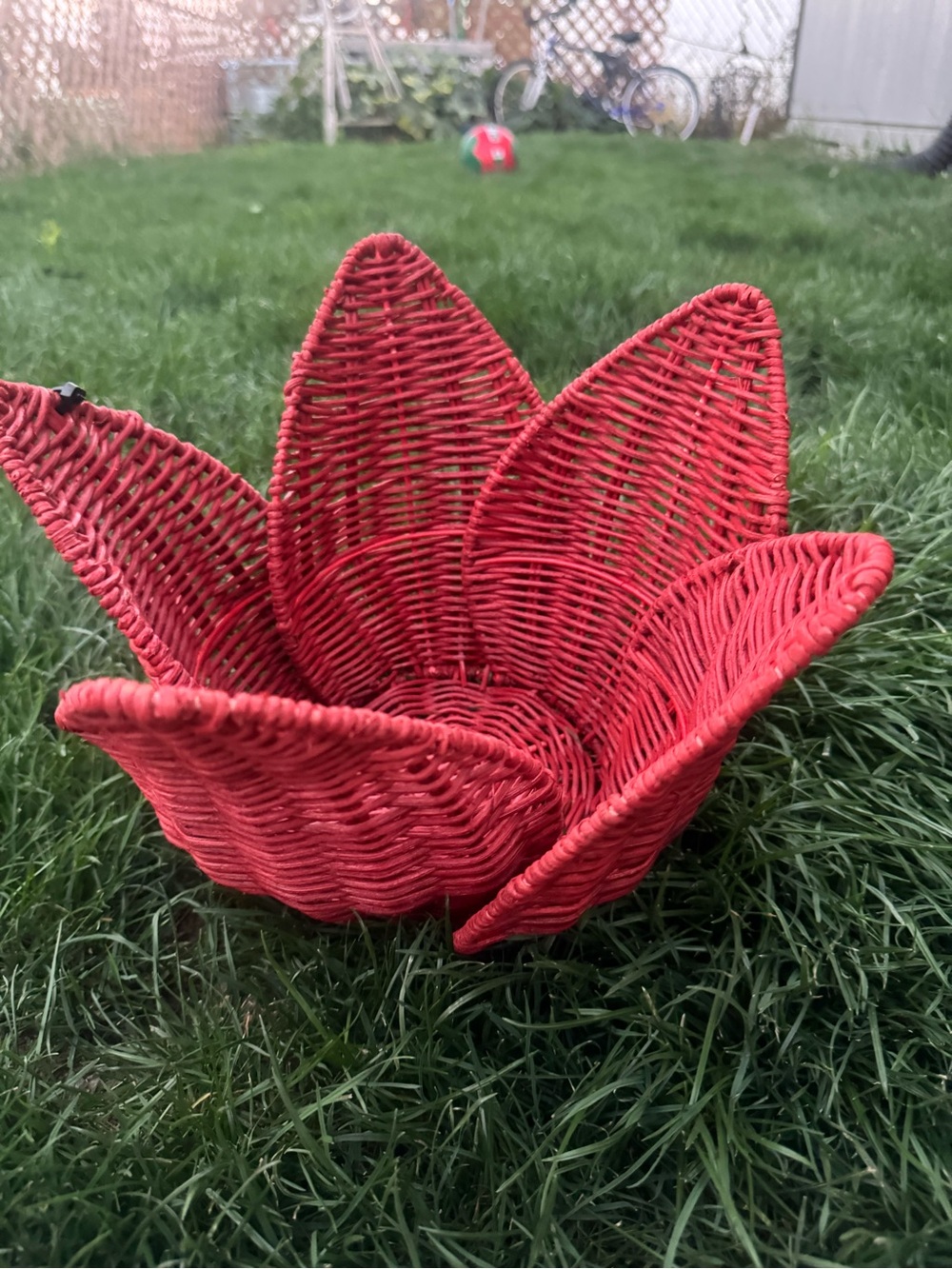 Handwoven Lotus-Style Decorative Basket in Red